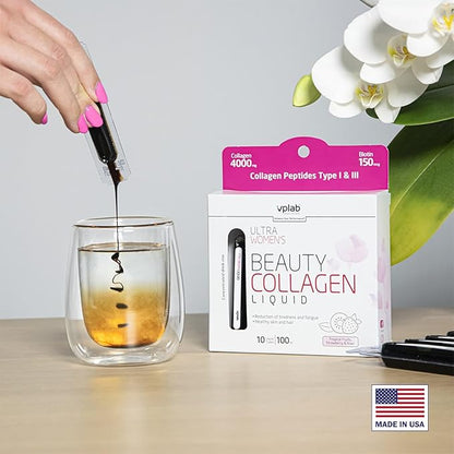 VPLab Ultra Women's Beauty Liquid Collagen - Biotin-Infused Multivitamin Complex with Peptides Type I & III Supplement for Skin, Hair & Nails - Drink Mix for Women Packed with Vitamin B Group,10