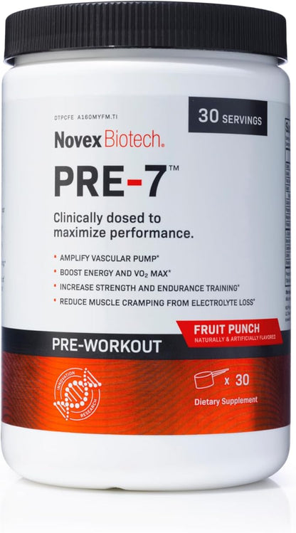 Novex Biotech PRE-7 Pre-Workout Powder – Best preworkout for Men - Boost Energy, Focus, and VO2 max, Increase Strength and Endurance Training, Support Hydration During prolonged Exercise*