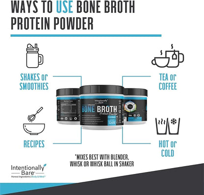 Intentionally Bare Bone Broth Collagen Peptides Powder Unflavored - Dairy Free Collagen Peptide Powder Type 1 & 3 - Pasture Raised & Grass Fed Collagen Protein Powder for Gut & Joints - 20 Servings