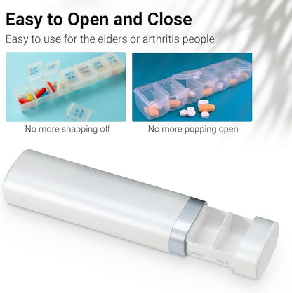 Weekly Pill Organizer 7 Day, Betife Daily Pill Box, Travel Pill Case, Cute Pill Holder to Hold Vitamins, Medicines, Supplements, Pills Organizer (Pearl White)
