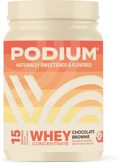 Podium Nutrition Whey Protein Powder, Chocolate Brownie, 22g Protein Per Serving with Digestive Enzymes, Whey Protein Isolate & Concentrate, Gluten Free, Low Carb, Low Sugar & Soy Free, 15 Servings