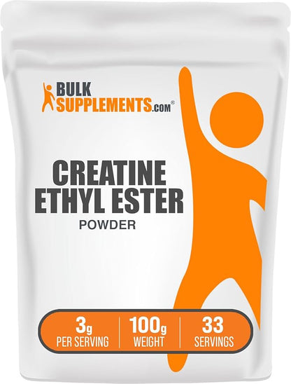 BulkSupplements.com Creatine Ethyl Ester HCl Powder - Creatine Supplement, Creatine Ethyl Ester Powder - Unflavored & Gluten Free, 3g per Serving, 100g (3.5 oz) (Pack of 1)