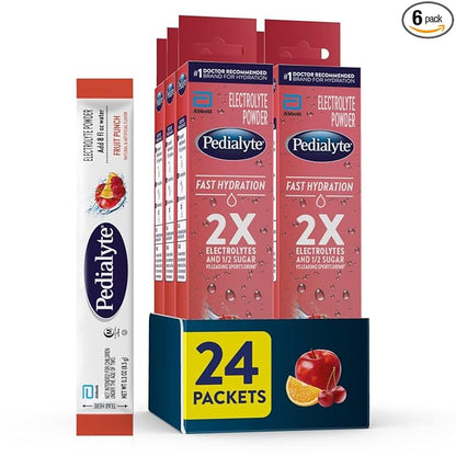 Pedialyte Fast Hydration Electrolyte Powder Packets, Fruit Punch, Hydration Drink, 4 Count (Pack of 6), Total-24 Single-Serving Powder Packets