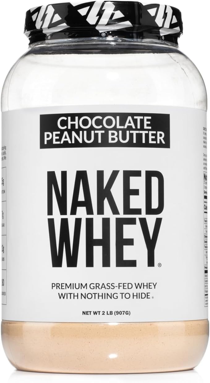 Naked Nutrition Whey Chocolate Peanut Butter Protein Powder, Grass Fed Whey, No GMO, No Soy, and Gluten Free. Nothing Artificial, Aid Growth and Recovery - 21 Servings