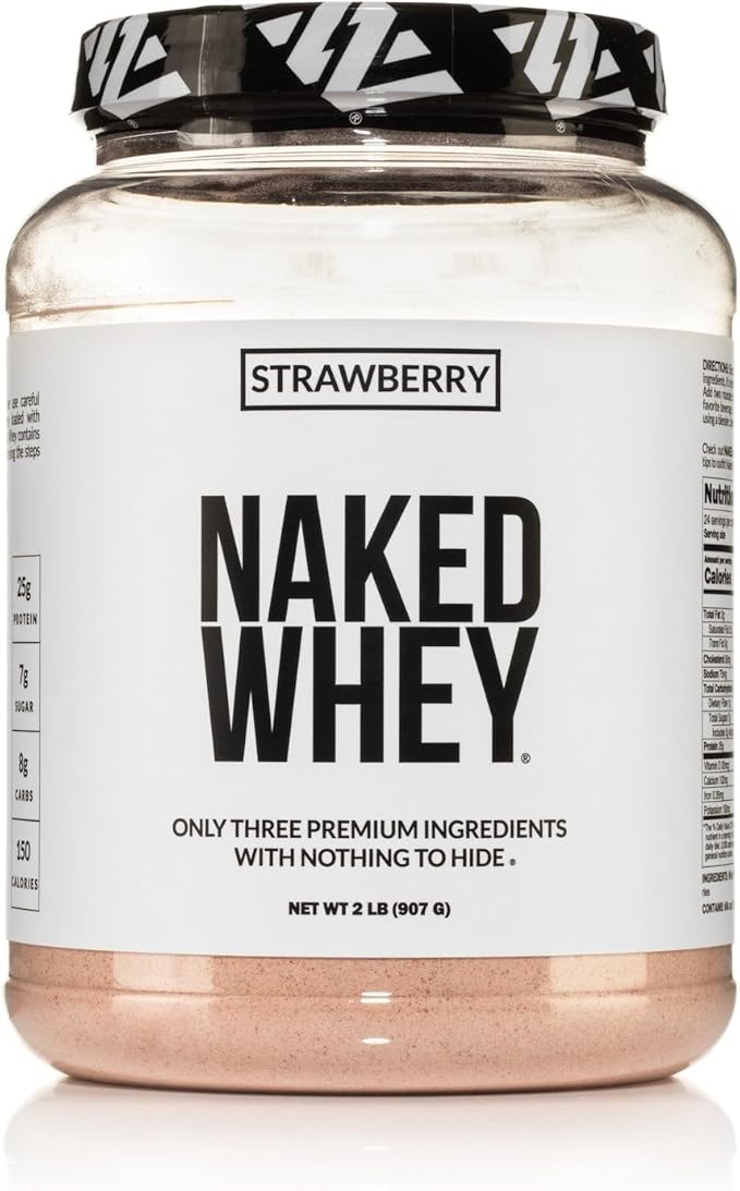 Naked Strawberry Whey Protein Powder, Only 3 Ingredients, 25g Grass Fed Whey Protein Powder, Aid Muscle Growth & Recovery - 24 Servings