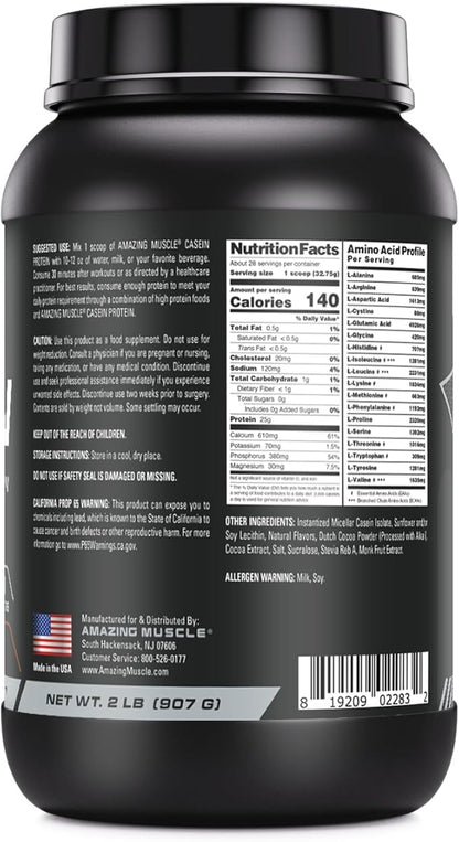 Amazing Muscle Casein Protein Powder | Chocolate Flavor | 25 G Protein | 2 Lb (907 G) | Non-GMO | Made in USA