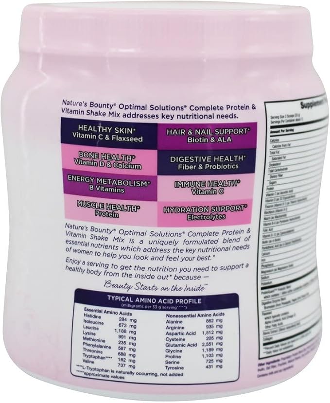 Complete Protein & Vitamin Shake Mix by Nature's Bounty Optimal Solutions, Contains Vitamin C for Immune Health, Decadent Chocolate Flavor, 1 lb