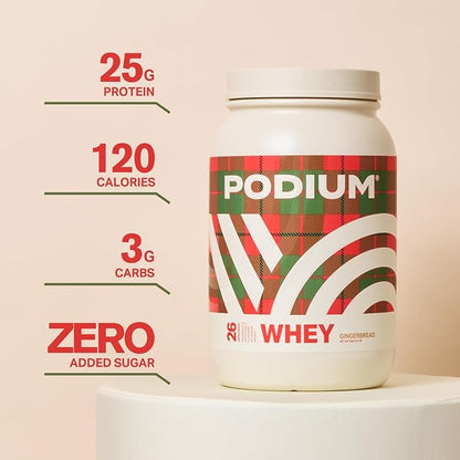 Podium Nutrition Whey Protein Powder, Gingerbread, 25g Protein Per Serving with Digestive Enzymes, Whey Protein Isolate & Concentrate, Gluten Free, Low Carb, Low Sugar & Soy Free, 27 Servings