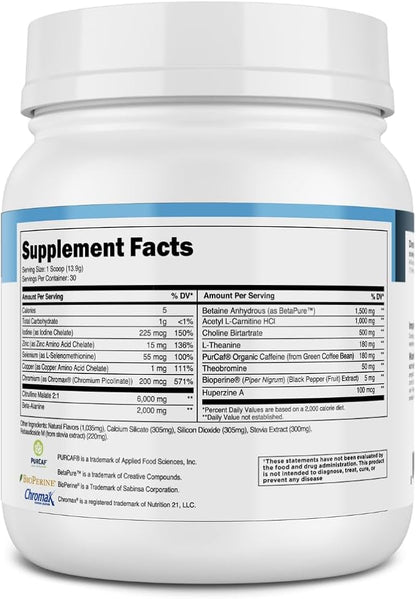 Transparent Labs Lean Pre-Workout - Body Recomposition Pre Workout for Men and Women with Acetyl L-Carnitine, Beta Alanine Powder, & PurCaf Organic Caffeine Powder - 30 Servings, Blue Raspberry