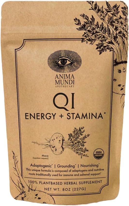 Anima Mundi Qi Energy + Protein Superfood Powder - Adaptogenic Adrenal Support Supplement Powder with Ashwagandha and Slippery Elm - Mood and Energy Support Supplement and Protein Powder (8oz / 227g)