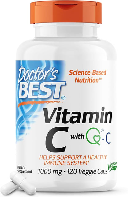 Doctor's Best Vitamin C with Q-C - Vitamin C 1000mg Non-GMO, Vegan, Gluten Free, Soy Free, Sourced from Scotland Veggie Caps, 120 Count