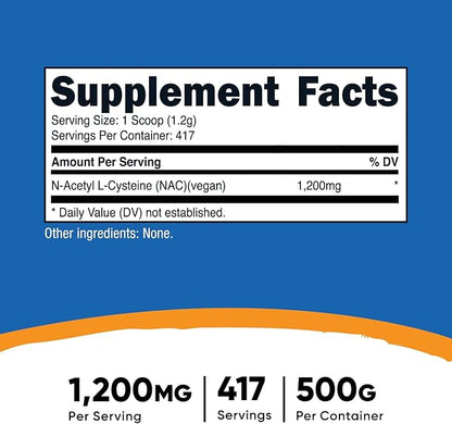 Nutricost N-Acetyl L-Cysteine (NAC) Powder 500 Grams - Vegan NAC, Non-GMO, Gluten Free