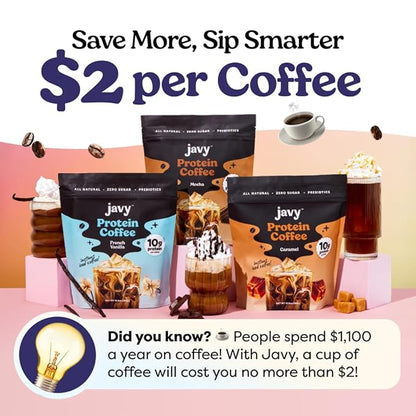 Javvy Hazelnut Protein Coffee - Premium Whey Protein & Instant Iced Coffee - 100% Arabica Coffee - Zero Artificial Flavors & Sweeteners, 20 Servings