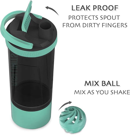 Artoid Mode 24-Ounce Protein Shaker Bottle, Dual Mixing Technology, BPA Free, Aqua Green/Black