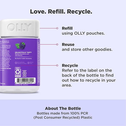 OLLY Sleep Gummy, Occasional Sleep Support, 3 mg Melatonin, L-Theanine, Chamomile, Lemon Balm, Sleep Aid, Blackberry - 70 Count