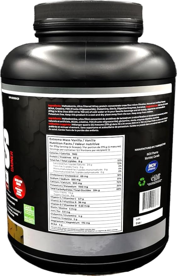 Extreme Mass Weight Gainer Muscle Builder, 10 lbs (4.54 kg) with Less Sugar for Intense Workout Training Made of high Calorie Fortified whey Protein