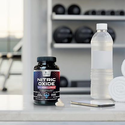 Extra Strength Nitric Oxide Supplement L Arginine 3X Strength - Citrulline Malate, AAKG, Beta Alanine - Premium Muscle Supporting Nitric Oxide Booster for Strength & Energy Supplements - 180 Capsules