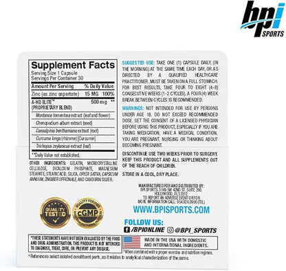 BPI Sports A-HD Elite – Men’s Powerful Testosterone Booster – Natural Stamina, Strength, Sexual Support – Increases Metabolism – Fat Burning – Strength – Muscle – 30 Servings – 500mg
