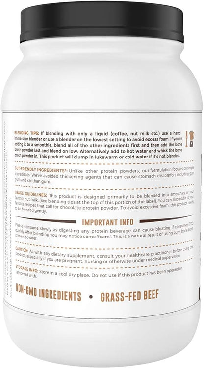 Bone Broth Protein Powder, Chocolate, Grass Fed 2lbs, 42 servings 16g protein, 13g Collagen. Low Carb, 2 net Carb, Dairy Free, Keto Friendly Bone Broth Protein Supplement with Collagen Types I & III