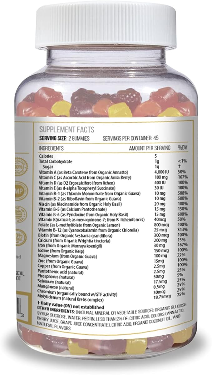 ACTIF Organic Bariatric Gummies with 25+ Organic Vitamins and Minerals for Bariatric Surgery and Weight Loss, Advanced Formula - 90 Count