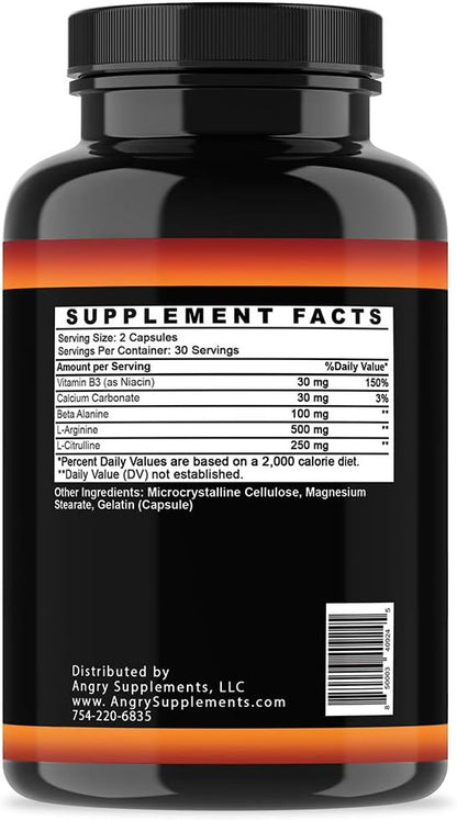 Angry Supplements Monster Test Nitric Oxide Booster Capsules, Extreme N.O Boost, Powerful Workouts, Quick Recovery & Energy (1-Bottle, 60ct)