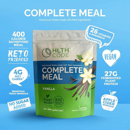 HLTH Code Complete Meal Replacement Shake - Healthiest Meal Replacement = Healthiest You | Keto Friendly | High Protein | Low Carb | Collagen | Gluten Free | Plant Based Vanilla (15 servings)