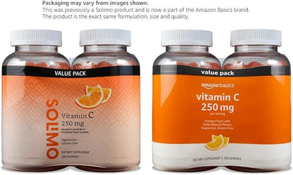 Amazon Basics Vitamin C 250 mg Gummies, Orange, 300 Count (2 Packs of 150), 2 per Serving (Previously Solimo)