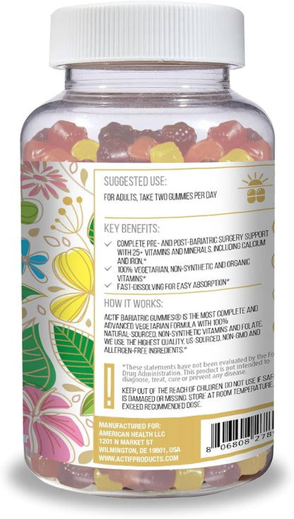 ACTIF Organic Bariatric Gummies with 25+ Organic Vitamins and Minerals for Bariatric Surgery and Weight Loss, Advanced Formula - 90 Count