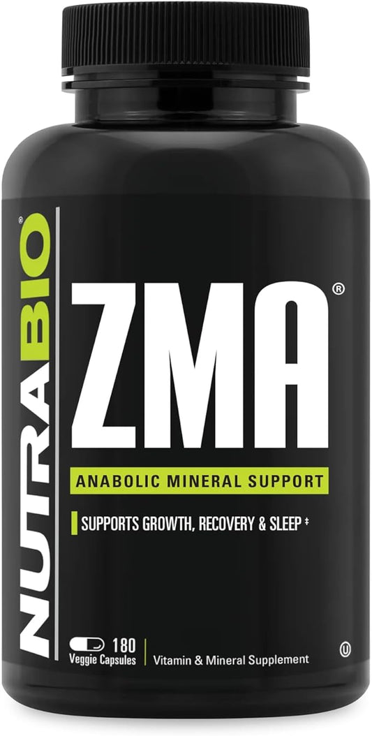 NutraBio ZMA Vegetable Supplement - Anabolic Mineral Support - 180 Capsules - Recovery, Growth, Sleep - Zinc, Magnesium, and B6 Formula