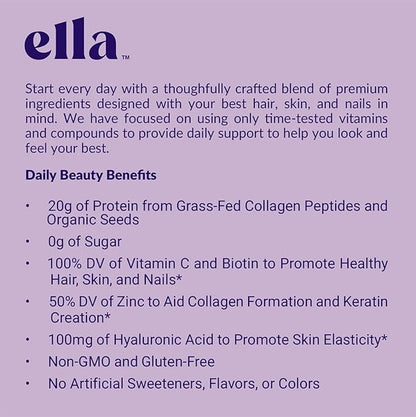 Naked Nutrition Ella Vanilla Collagen Protein Powder for Women - Daily Beauty Protein Powder with Grass-Fed Collagen Peptides - Non-GMO, Gluten-Free, No Artificial Sweeteners - 20 Servings