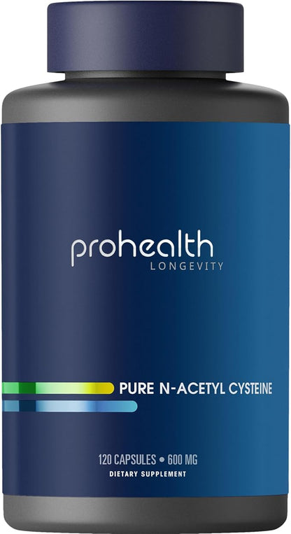 ProHealth Pure NAC – N-Acetyl Cysteine – Liver and Immune Support, Antioxidant and Glutathione Boost, Cellular Health | 600 mg per Capsule | 120 Servings | Third-Party Tested