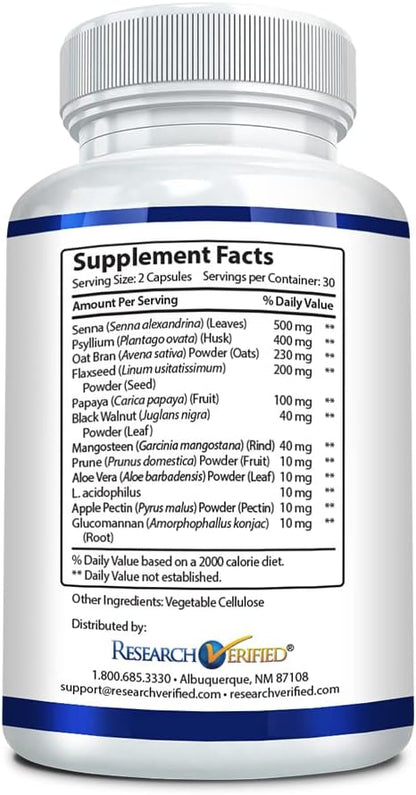 Research Verified Colon Detox Cleanse - #1 Colon Cleansing & Detox Treatment - 100% Natural w/Probiotics & 19 Tested Ingredients - 100% Money Back - 1 Bottle Supply