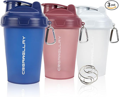 3 Pack Shaker Bottles for Protein Mixes, 17 oz Small Protein Shaker Bottle with Handle, Gym Shaker Cups with Blending Ball for Pre Workout, BPA-Free & Dishwasher Safe (White, Pink, Blue)