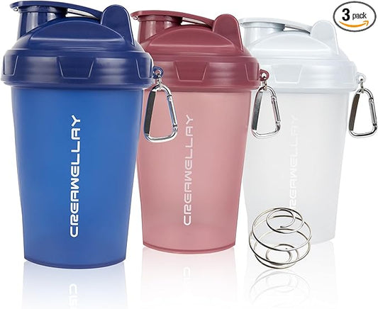 3 Pack Shaker Bottles for Protein Mixes, 17 oz Small Protein Shaker Bottle with Handle, Gym Shaker Cups with Blending Ball for Pre Workout, BPA-Free & Dishwasher Safe (White, Pink, Blue)