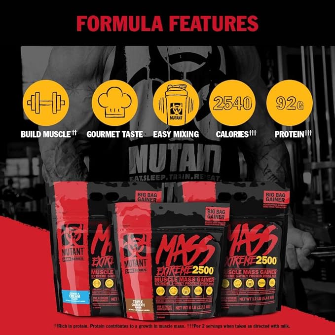 Mutant Mass Extreme Gainer – Whey Protein Powder – Build Muscle Size and Strength – High Density Clean Calories (Vanilla Ice Cream, 12 lbs)