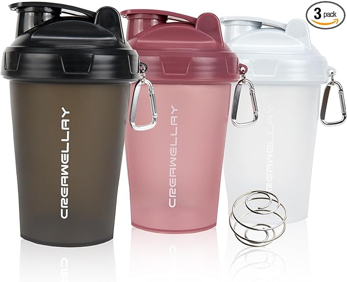 3 Pack Shaker Bottles for Protein Mixes, 17 oz Small Protein Shaker Bottle with Handle, Gym Shaker Cups with Blending Ball for Pre Workout, BPA-Free & Dishwasher Safe (Black, White, Pink)