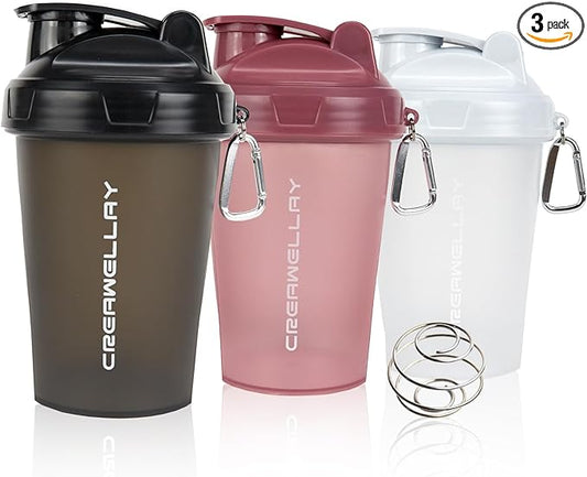 3 Pack Shaker Bottles for Protein Mixes, 17 oz Small Protein Shaker Bottle with Handle, Gym Shaker Cups with Blending Ball for Pre Workout, BPA-Free & Dishwasher Safe (Black, White, Pink)