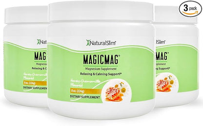 NaturalSlim Magicmag Pure Magnesium Citrate Powder Stress, Constipation, Muscle, Heart Health, and Sleep Support | Honey Chamomile Flavored Magnesium Supplement - 8oz Drink Mix (3 Pack)