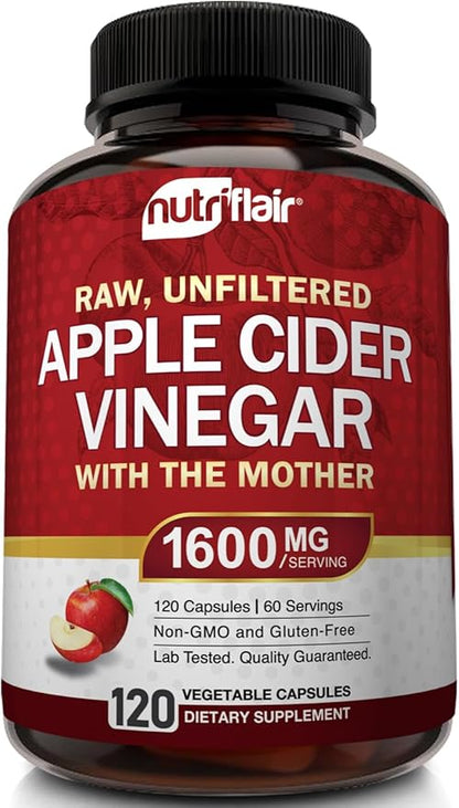 Apple Cider Vinegar Capsules with The Mother - 120 Vegan ACV Pills - Best Supplement for Healthy Weight Loss, Diet, Keto, Digestion, Detox, Immune - Powerful Cleanser & Appetite Suppressant Non-GMO