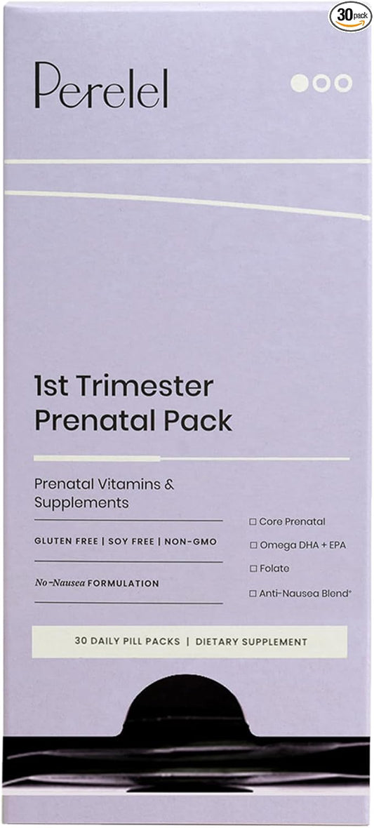 Perelel 1st Trimester Prenatal Pack - Prenatal Omega 3 Vitamins for Women - Gluten, Dairy and Soy-Free + Non-GMO (30 Daily Pill Packs)
