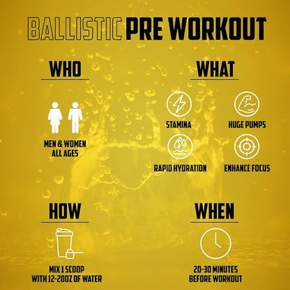 BALLISTIC Pre Workout | #1 New Pre Workout Powder w/ Nitric Oxide Booster, Electrolytes, Caffeine & Nootropics | Insane Pumps, Focus, Stamina, Energy, Hydration for Men & Women - Rocket Pop