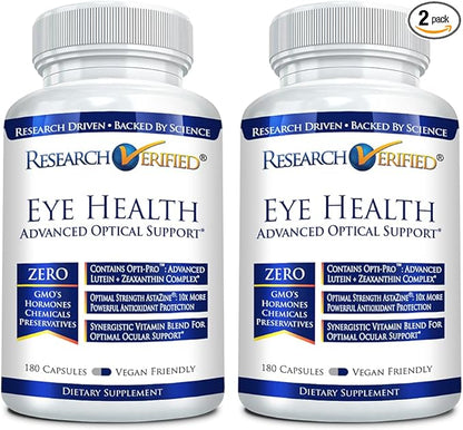Research Verified Eye Health - Nourish and Protect Eyes and Vision, Support Healthy Retina, Improve Blood Supply to Eyes - Vitamins A, B, C, and E - 360 Capsules - 6 Month Supply - Made in The USA