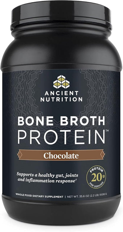 Ancient Nutrition Protein Powder Made from Real Bone Broth, Chocolate, 20g Protein Per Serving, 40 Serving Tub, Gluten Free Hydrolyzed Collagen Peptides Supplement