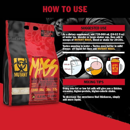 Mutant Mass | Weight Mass Gainer Protein Powder - high Calorie Protein Powder for Muscular Mass - Vanilla Ice Cream - 15 Pound