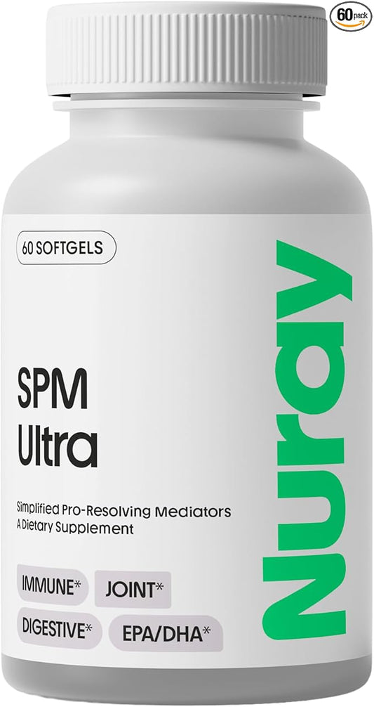 Nuray Pro-Resolving Mediators (SPM's) with Omega 3, Cod Liver Oil for Digestive Health & Immune Support, DHA, EPA, DPA, Gluten- Free, 60 Vegetarian Softgels