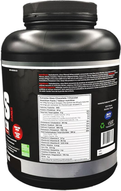 Extreme Mass Weight Gainer Muscle Builder, 10 lbs (4.54 kg) with Less Sugar for Intense Workout Training Made of high Calorie Fortified whey Protein