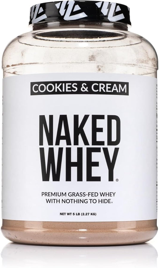Naked Whey Cookies and Cream Protein Powder - Grass Fed Whey Protein Powder, Non-GMO, No Soy, and Gluten Free - 52 Servings