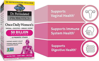 30 Capsules Once Daily Dr. Formulated Probiotics for Women 50 Billion CFU 16 Probiotic Strains with Organic Prebiotics for Digestive, Vaginal & Immune Health, Dairy Free. 1 Pack