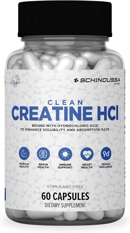 Creatine HCL Capsules | Stimulant-Free | 60 Count | 750mg Each | Supports Muscle | Brain | Heart Health | Immune & metabolic Support | Dietary Supplement