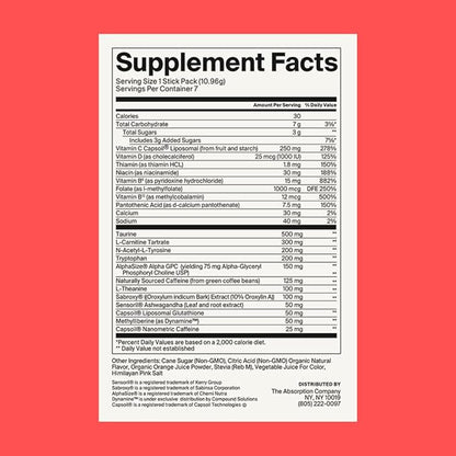 Energy Drink Powder Mix Packets - Clean Energy Booster for Fatigue with 150mg Natural Caffeine Powder and Liposomal Immune Support - Fruit Punch Flavor 14 Sticks
